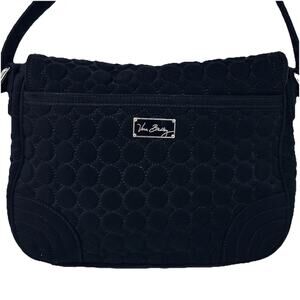 Vera Bradley Black Quilted Shoulder Bag Foldover Flap Purse